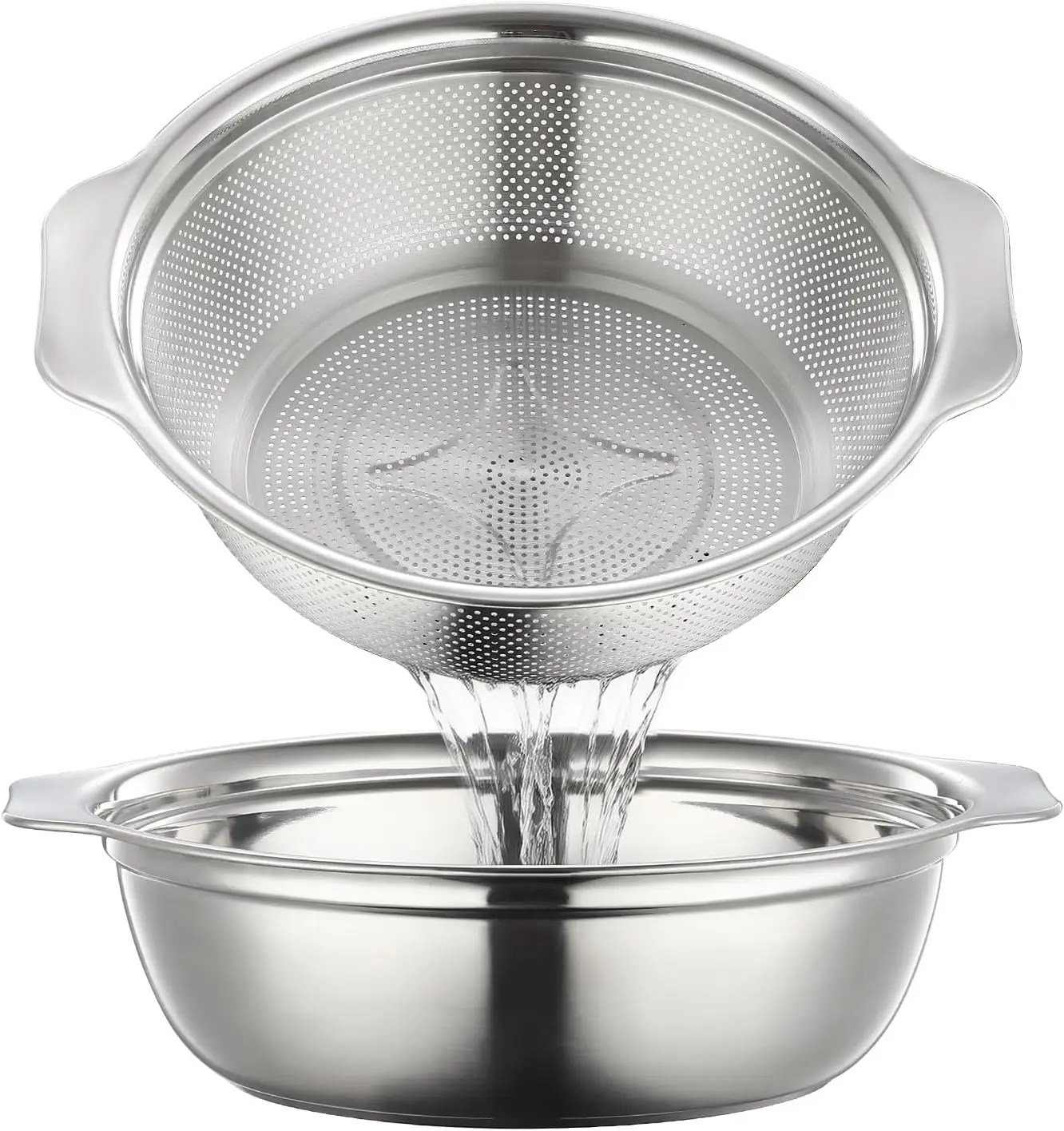 

Stainless Steel 2-Quart Colander with Mixing Bowl, Microporous Strainer for Washing Veggies and Draining Pasta, Dishwasher Safe
