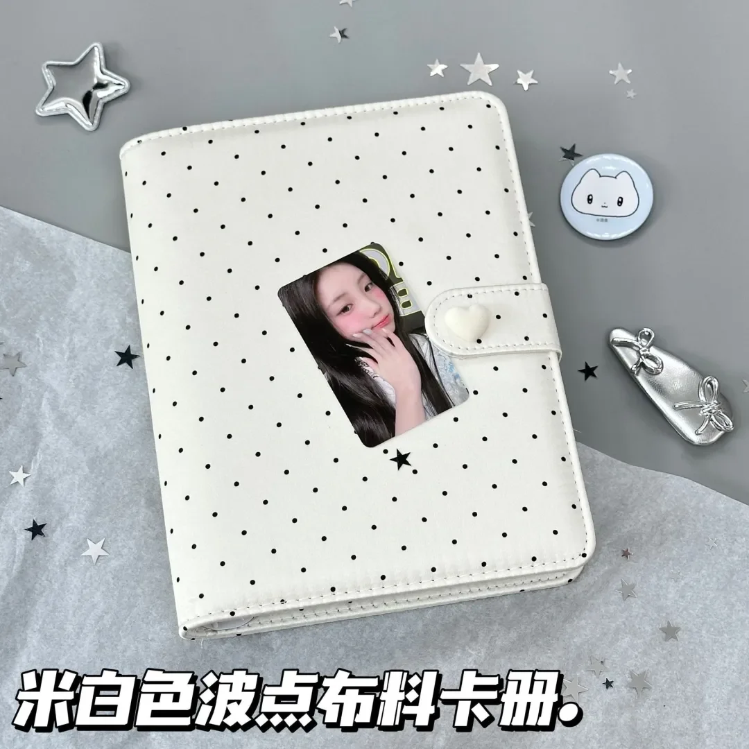 K-Pop – Album Photo à 4 pochettes, classeur de cartes à pois beiges pour cartes de collection Ins et livre de stockage de mémoire d'images Polaroid