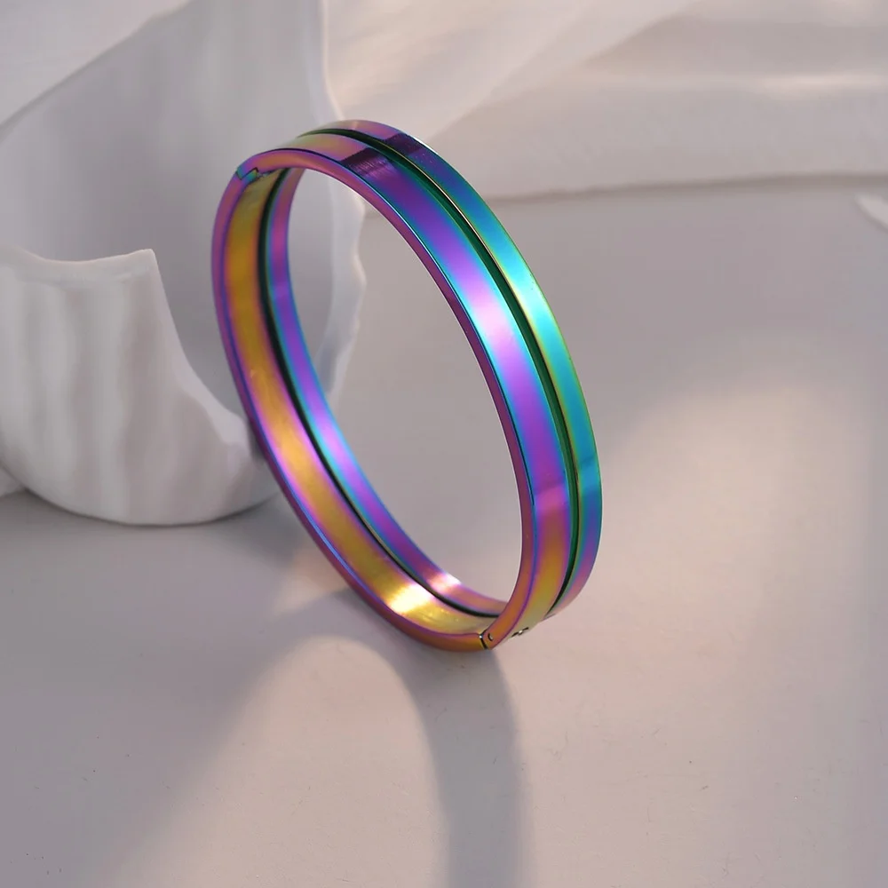 Colorful 4/6MM Wide Stainless Steel Bracelets For Women Men Rainbow Female Male Couple Bangle Wristband Jewelry Valentine Gifts