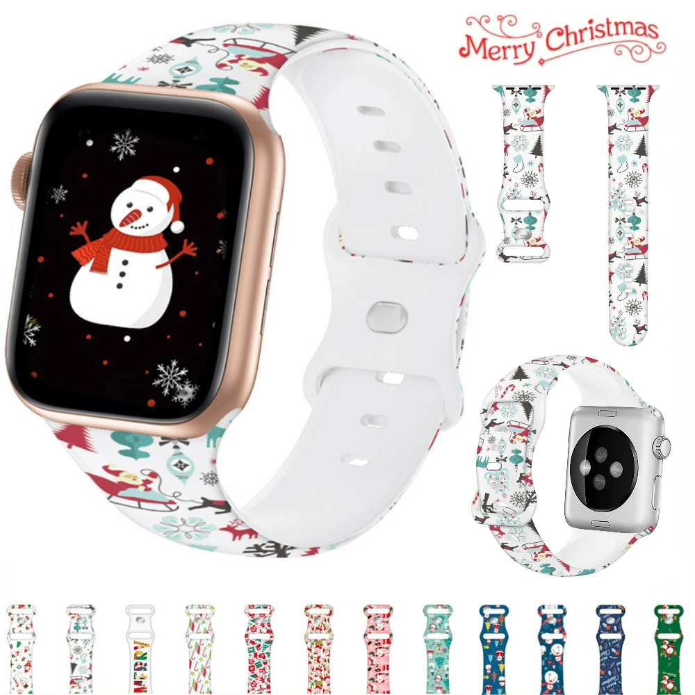 Silicone Strap for Apple Watch Band 44mm 45mm 49mm 46mm 42mm 38 40mm 41mm Christmas Bracelet iWatch Series Ultra 10 9 8 7 6 5 SE