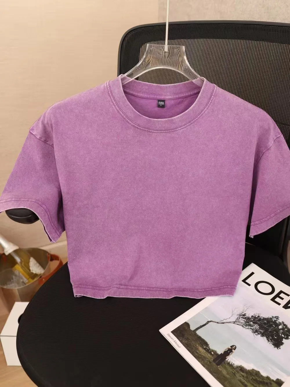 Hot Girl Style 100% cotton short-sleeved knitted T-shirt of high quality with a vintage round neckline and custom logo