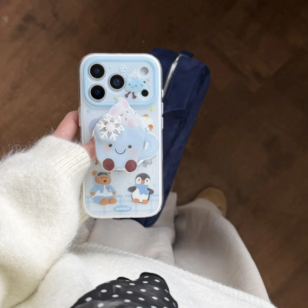 

Winter Snowman Penguins For Magnetic Grip Holder Phone Case For iPhone 17 16 15 14 13 Pro Max Plus 2in1 Fashion Skin Feel Cover﻿