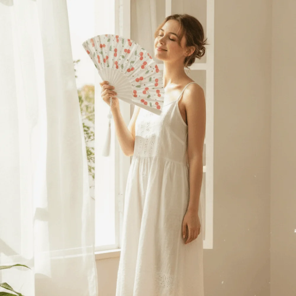 Fashion Fruit Pattern Summer Folding Hand Fan Lightweight with Tassel Vacation Folding Fan Plastic Frame Cooling Fan Women
