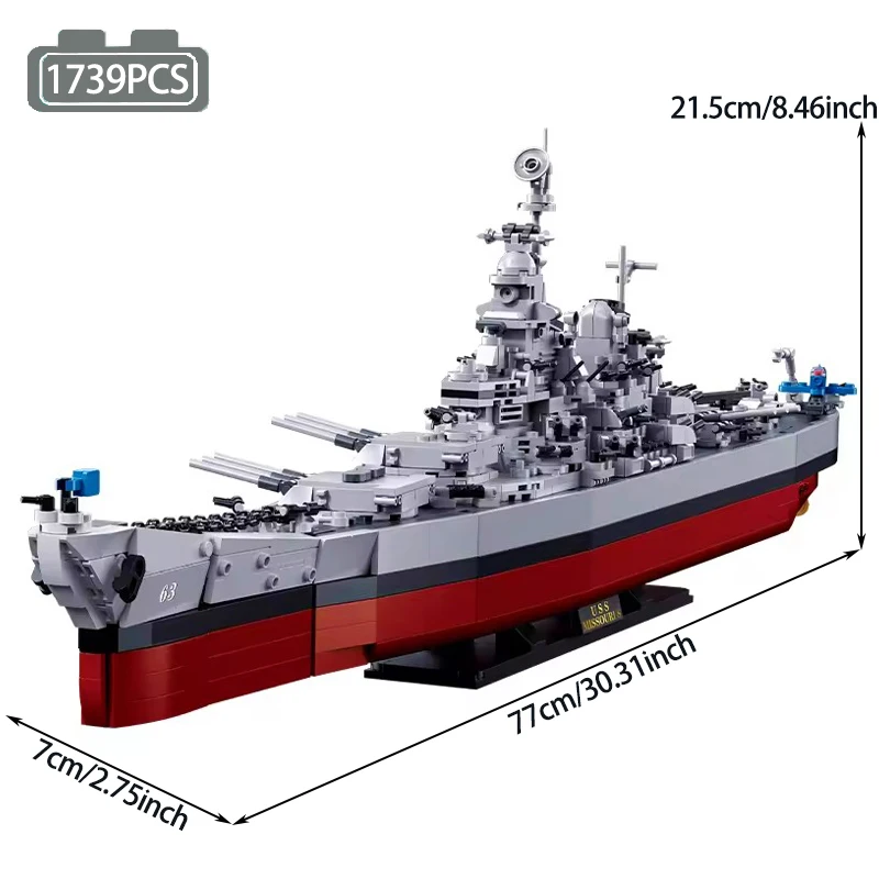 MOC WW2 USS Missouri Slagschip Bouwstenen Militaire Serie Oorlogsschepen Marine Vloot Model Bricks Speelgoed Voor Jongen Verjaardagscadeau