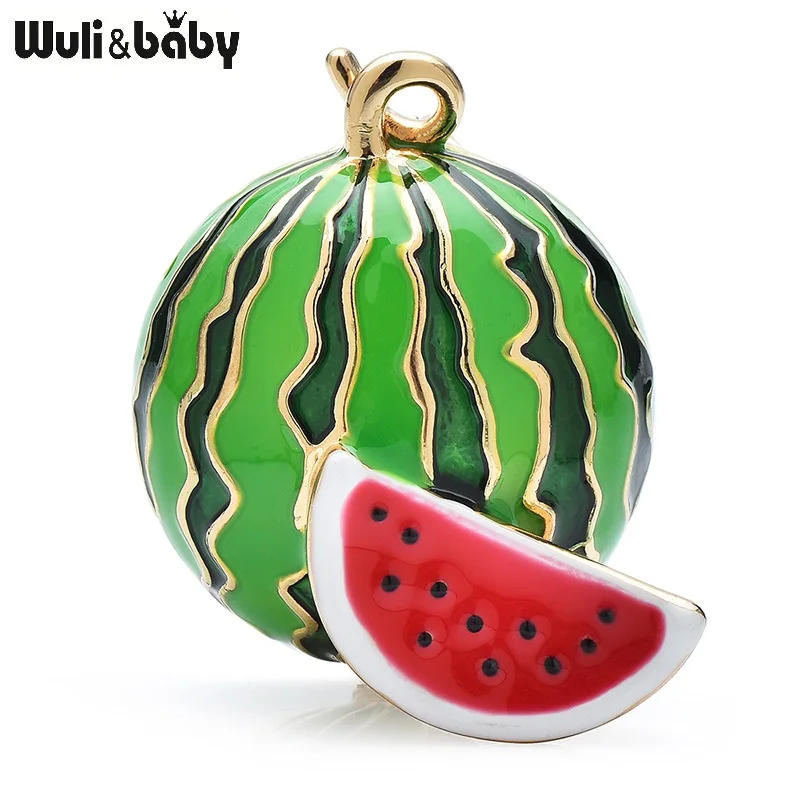 Wuli&baby Cute Watermelon Brooches For Women Unisex Enamel Beautiful Tasty Fruits Party Brooch Causal Brooch Pins Gifts