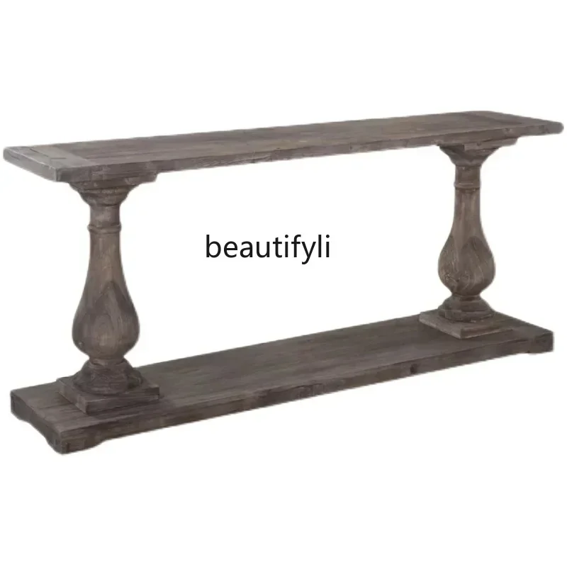 TTT HAmerican rural log entrance table, retro and old solid wood entrance table, living room strip and wall decoration long tabl
