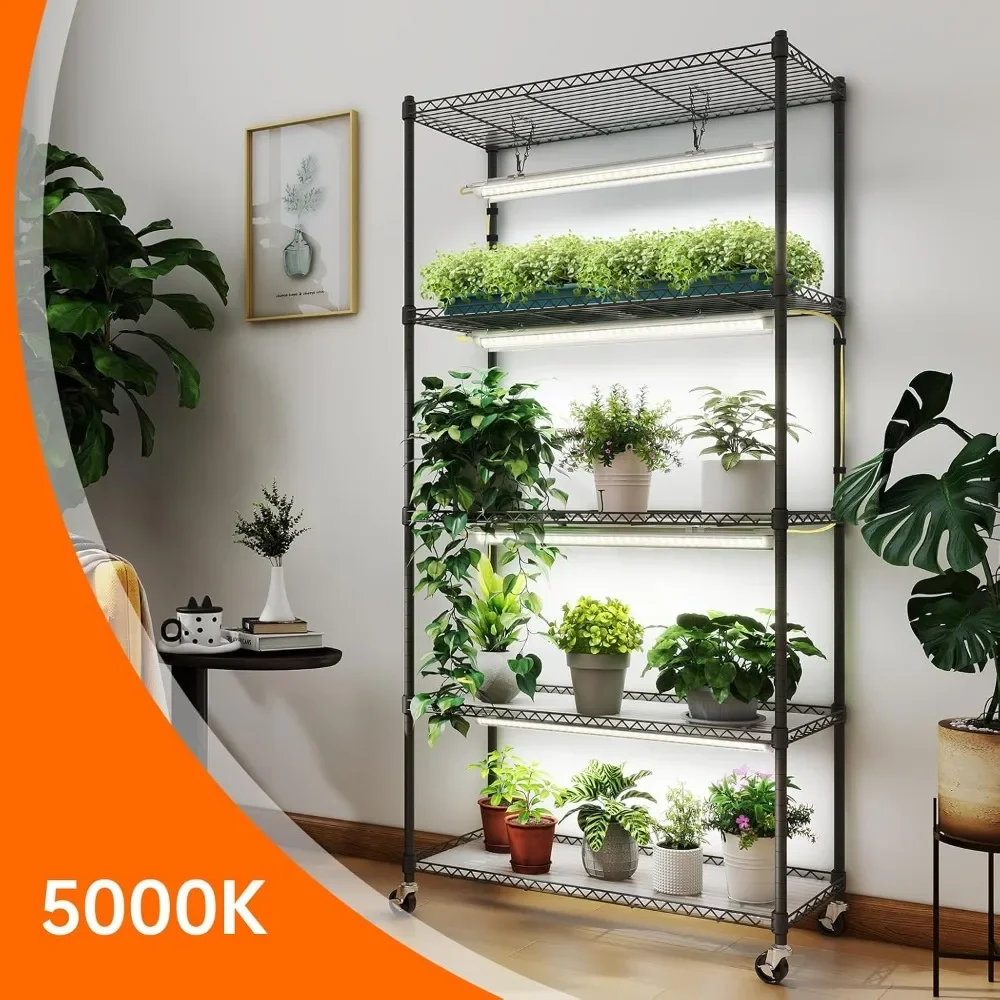 29.5x13.8x59IN Plant Shelf with Grow Lights 5-Tier Plant Stand Light Plants with Wheel, 5000K Full Spectrum LED Plant Light