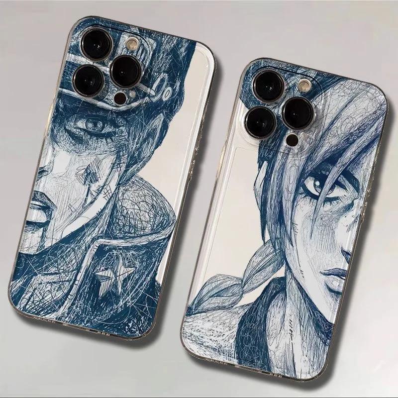 Coque de téléphone Anime JOJO Line Art pour iPhone 17e 17 16e 16 15 14 13 12 11 Mini Air Pro Max X XR XSMax 7 Plus Transparente Souple