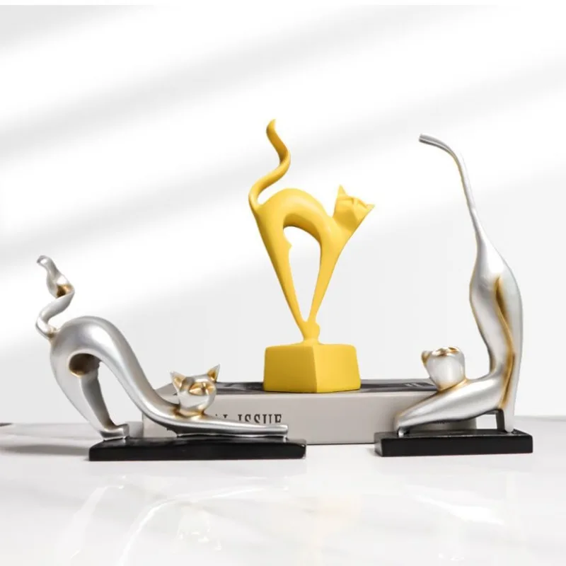 

Европейская фигурка кошки из смолы, креативная роспись, скульптура животного, орнамент, предмет для гостиной, спальни или книжной полки, украшение для кошки