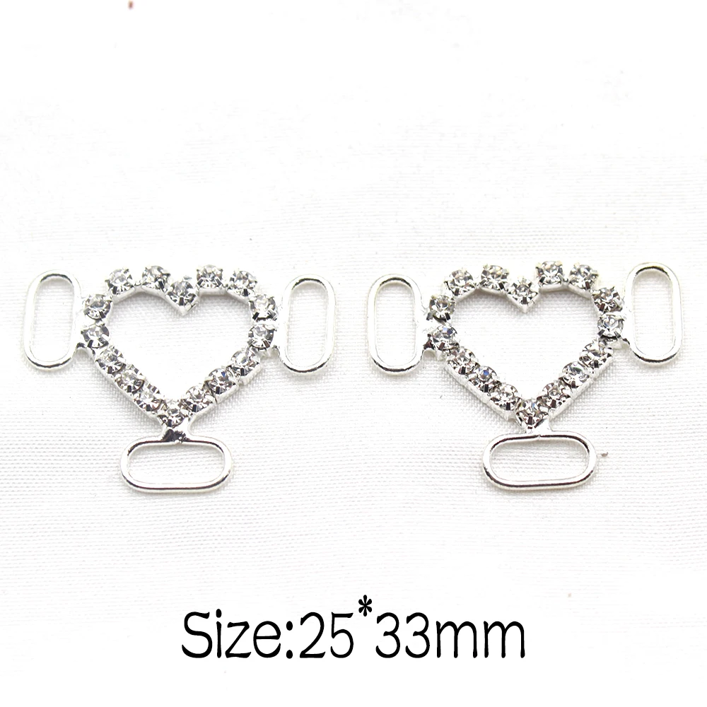 Creative 10Pcs Heart-Shaped Silver Metal Three Button Handmade Jewelry DIY Rhinestone Clothing Shoe Upper Decoration Accessories