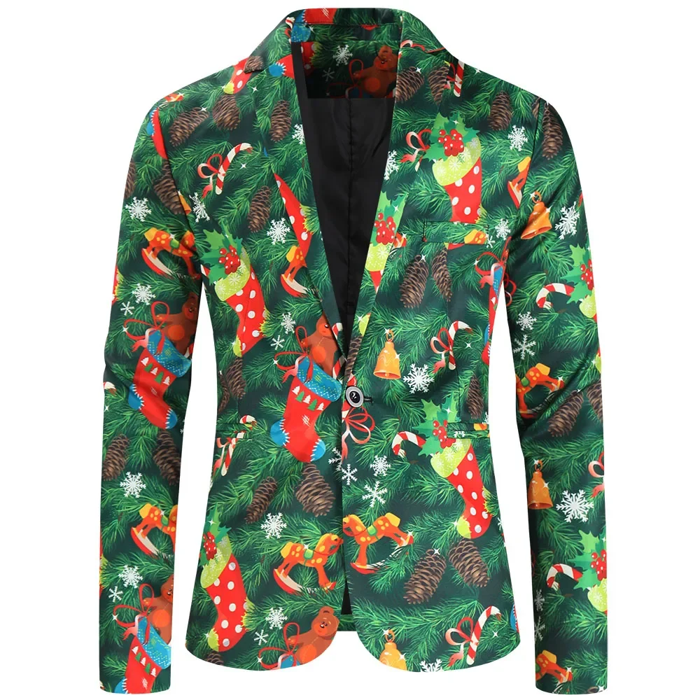 Plus Size 4XL-M Blazers Jacket Men New Fashion Christmas Printing Single-breasted Costume Homme Slim Fit Floral Mens Blazer Coat