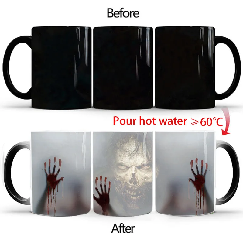 The Walking Dead Coffee Mugs, Heat Color Changing, Milk Tea Cup, Magic Mug, Zombie Head, Halloween Surprised Gift, Drop Shipping