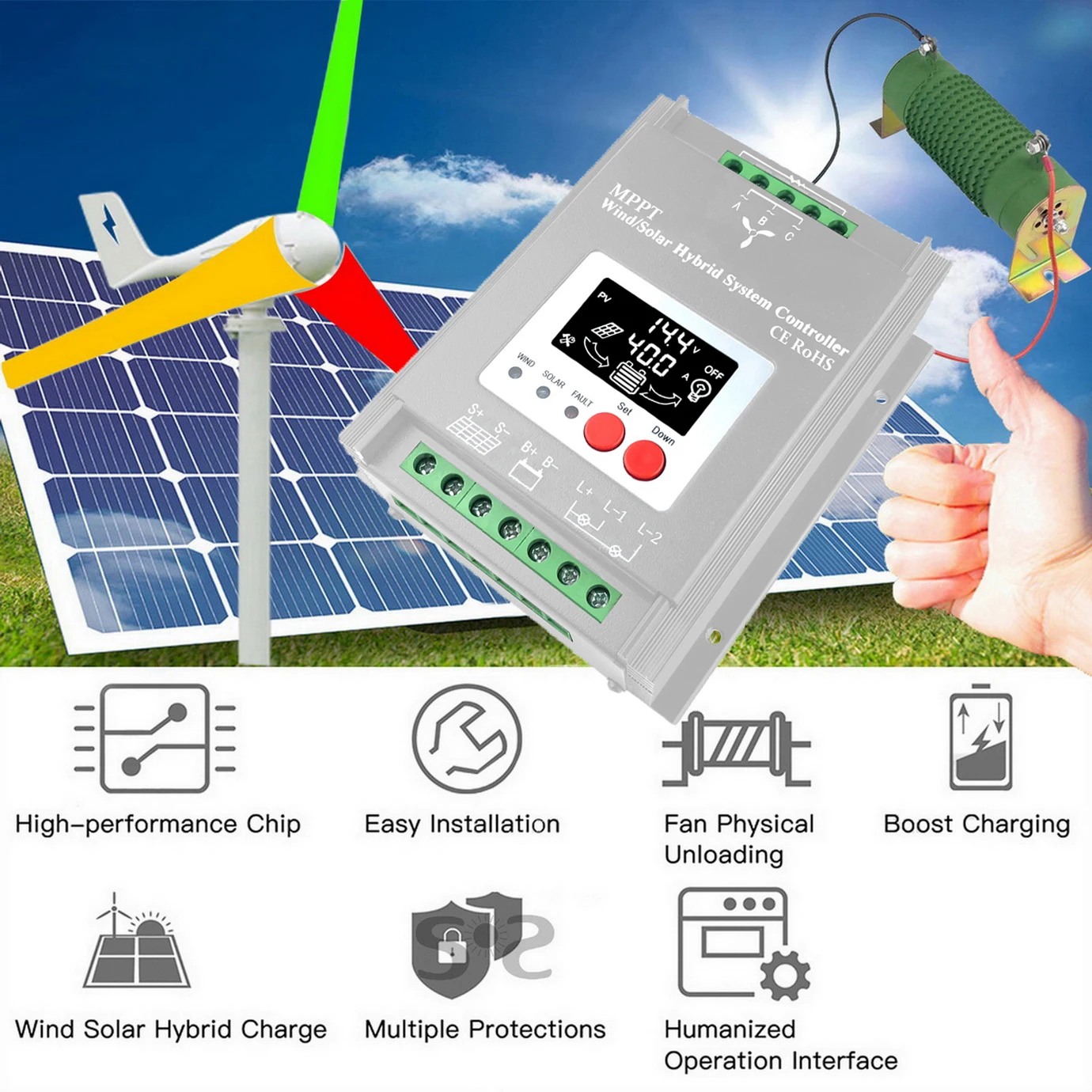 Imagem -06 - Controlador de Carga Híbrido com Equalizador 4000w 12v 24v 48v Auto Mppt para Solar e Vento Bateria de Lítio