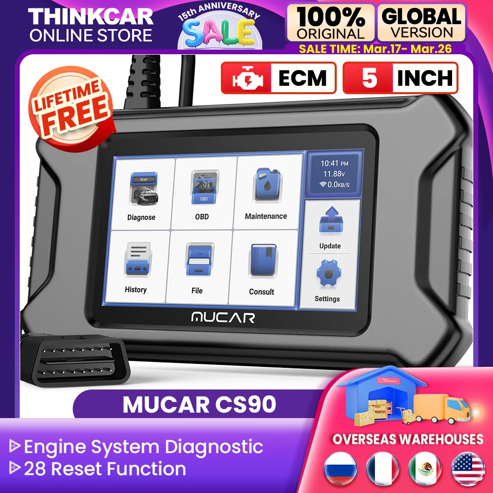 MUCAR CS90 Professional OBD2 Scanner tools 28 Maintenance Services ECM System Lifetime Free Updater All Car Scan Diagnostic Tool