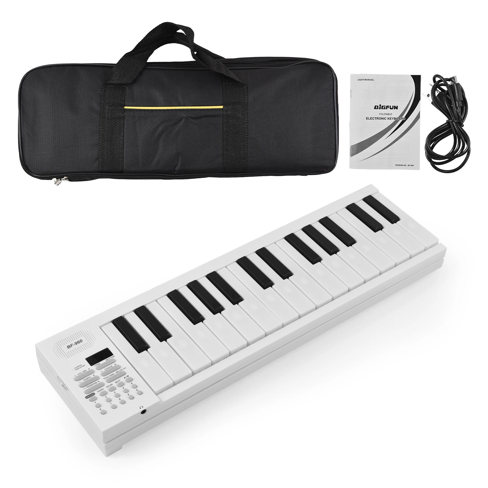 61-Key Foldable Electronic Piano Multifunctional Electronic Piano Keyboard with LED Display Built-in Battery Digital Piano