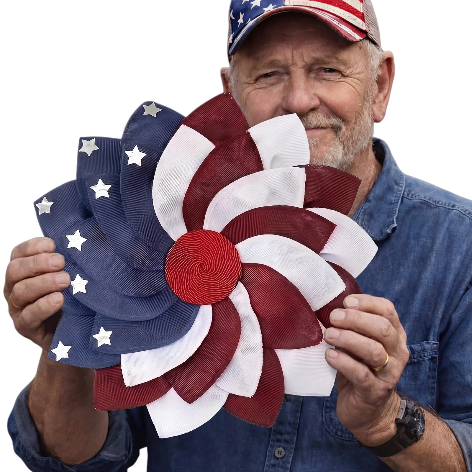 

16 Inch Patriotic Wreaths for Front Door Wooden Red White and Blue Wreath American Flag Theme Garland Holiday Ornament