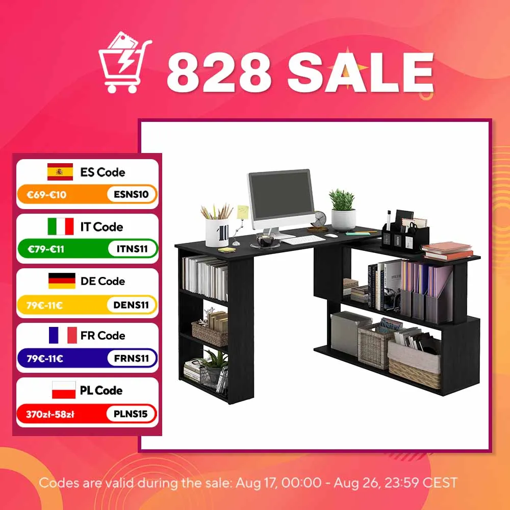Escritorio en L con Estantería Mesa de Escritorio con Estantes para Oficina Estudio 120x110x74,5 cm Negro — oferta en AliExpress