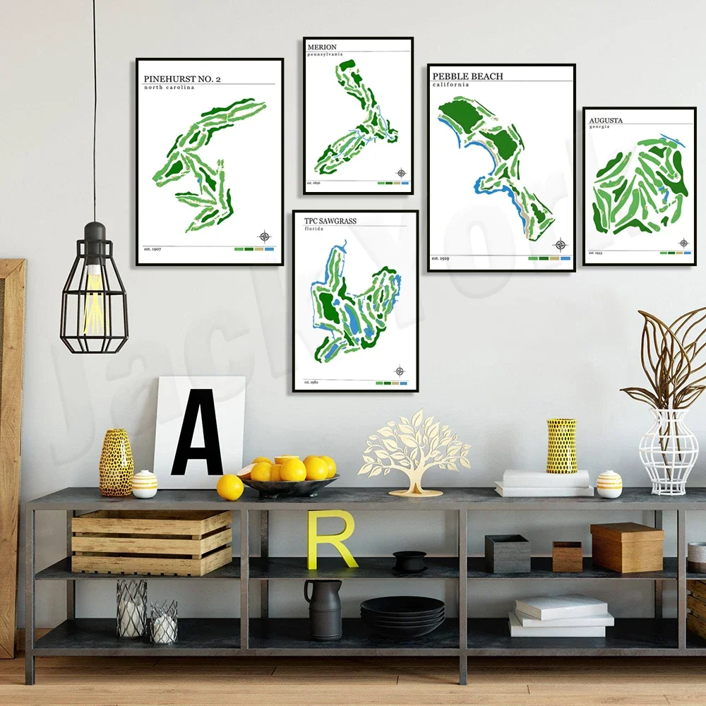 Pine Valley 2, Pine Valley Golf Club, Pebble Beach Golf Course, TPC Sawgrass, Golf Course Map Poster, Golf Lover Gifts Modern Ar