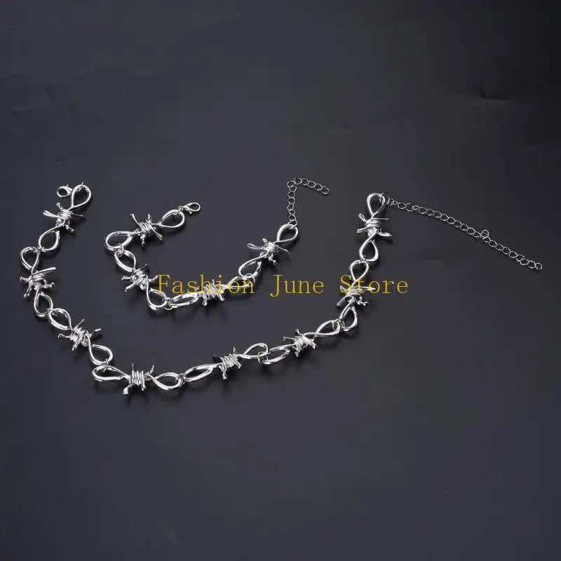 N5KA Alloy Jewelry Set Barbed Wire Brambles Bracelet Necklace Birthday Gift for Men