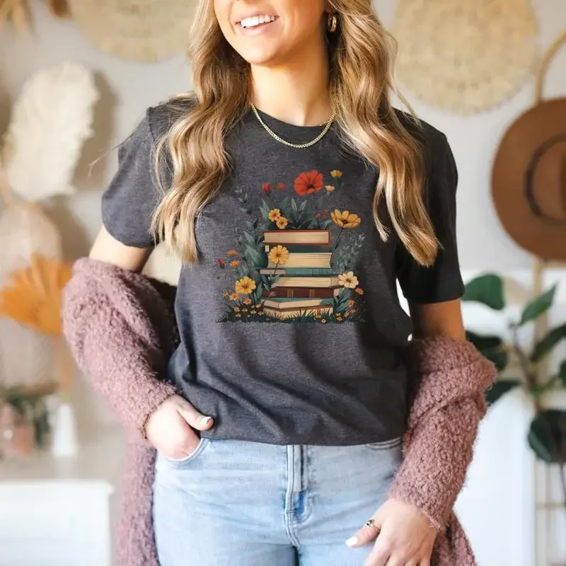 Library T Shirt Book Lover Flower Librarian AI Design