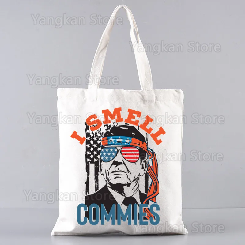 

I Smell Hippies Ronald Reagan Shopping Bag Canvas Shopper Jute Foldable Reusable Bags Cabas Shopper Canvas