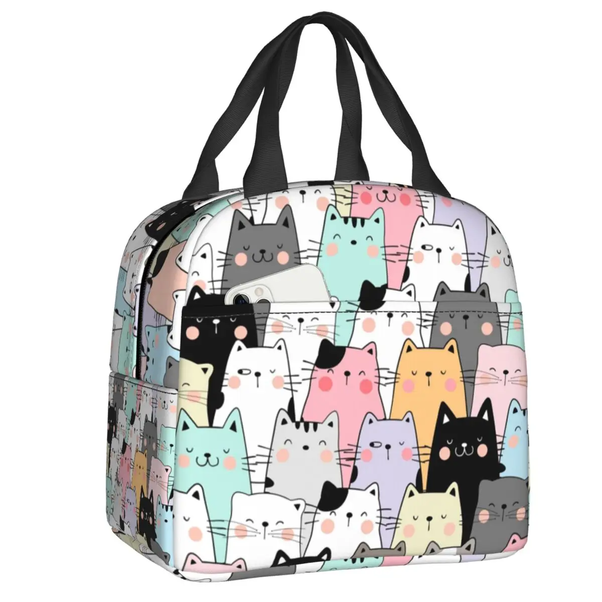 

Custom Colorful Cats Kitten Lunch Bag Women Cooler Warm Insulated Lunch Boxes for Children School