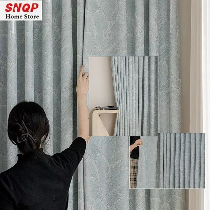 

Custom Size Luxury Fashion Blackout Full Shading Sheer White TulleEuropean Modern Curtains for Living Dining Room Bedroom