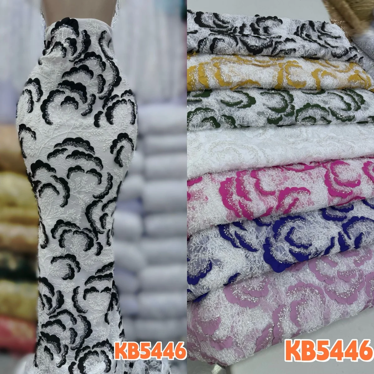 

Фиолетовая ткань шантильи с бисером, 5 ярдов, африканское кружево, высококачественная розовая ткань с пайетками для шитья, модель KB5446