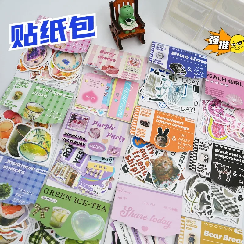 

30 шт./пакет, набор наклеек, коллекция в корейском стиле, Instagram, ретро, мытье чернил, милые животные, десерт, еда, девчачье сердце, журнал, наклейки