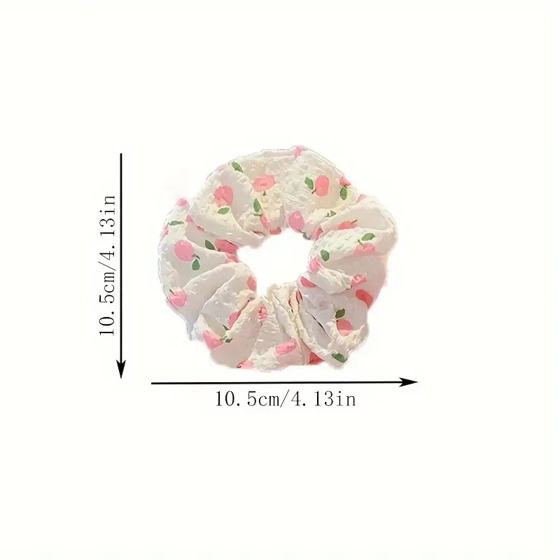 6pcs/set women's sweet pink peach blossom check large intestine hair ring,fashionable and versatile hair accessory image 4