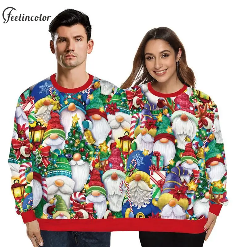 Due persone natale Sweatshir natale nani stampato Pullover Casual felpe autunno inverno uomo donna abbigliamento vacanze regali per feste