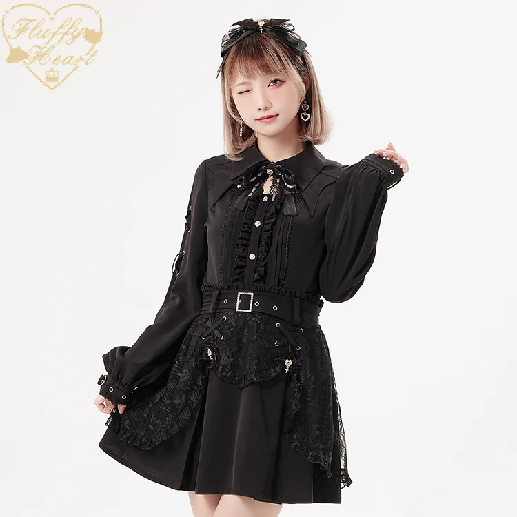 Japanese Style Lace Drill Buckle Belt Double Layer Skirt Lolita Spring Summer High Waist Lace Short Mini Skirt Sweet Girls