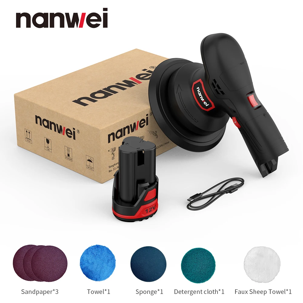 NANWEI Mini 12v Cordless Polishing Machine Car Polisher 6 Speed Adjustment Convenient Operation