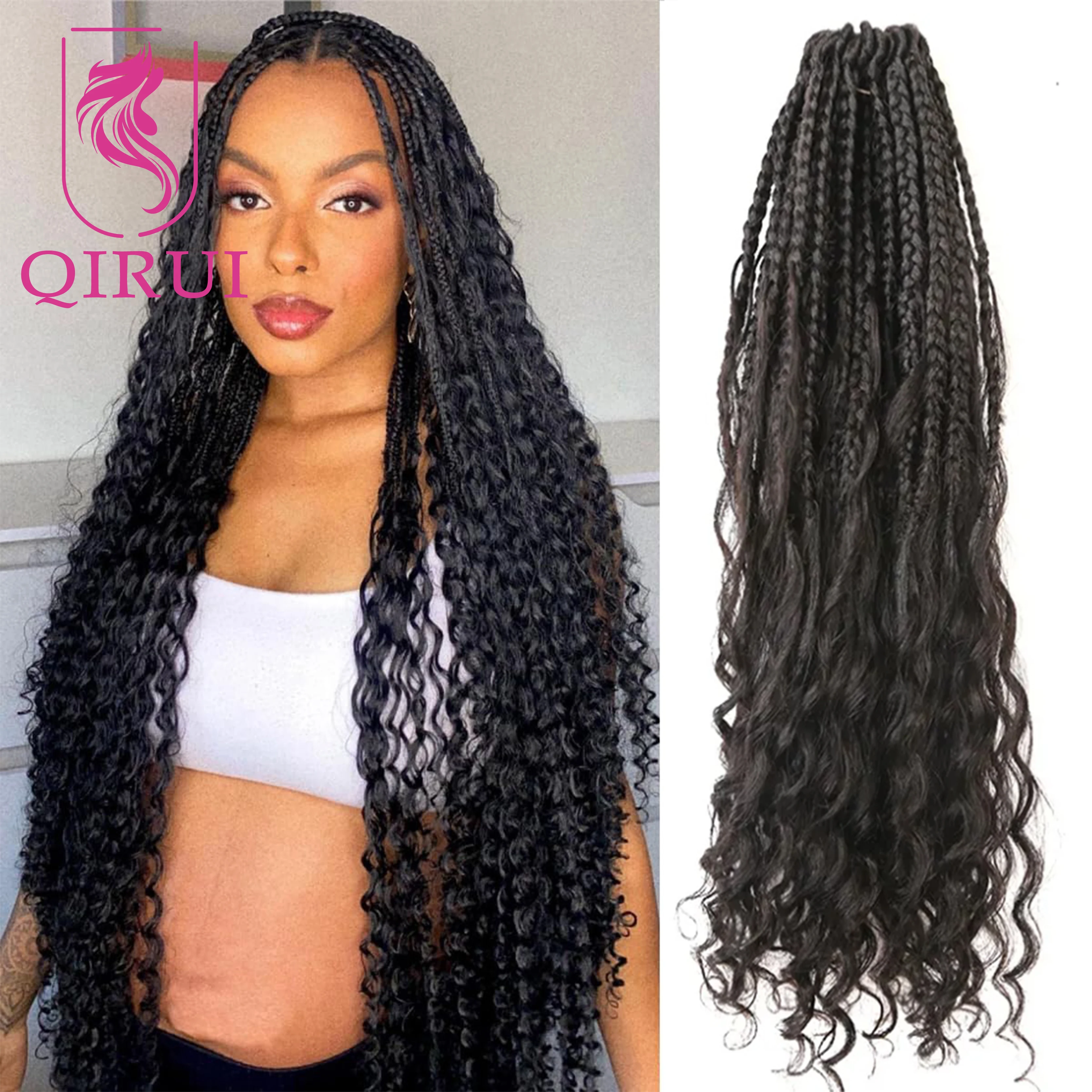 

Human Hair Crochet Boho Box Braids With Human Curls Synthetic Braid With Human Hair Curls Braiding Hair Extensions Natural Color