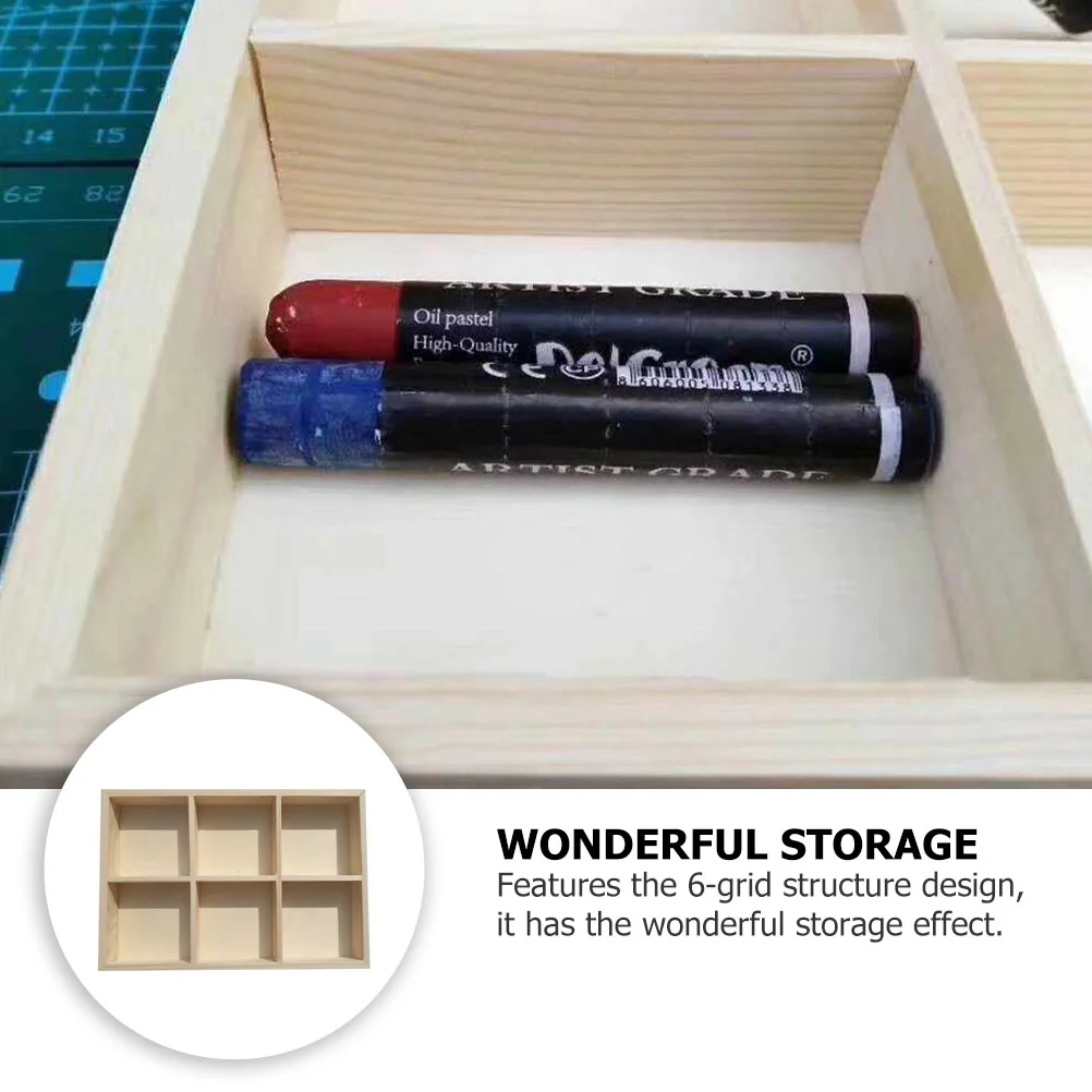 Penholder Wooden Box Desk Organizer Craft Organizers and Storage 6-grid Pigment Case