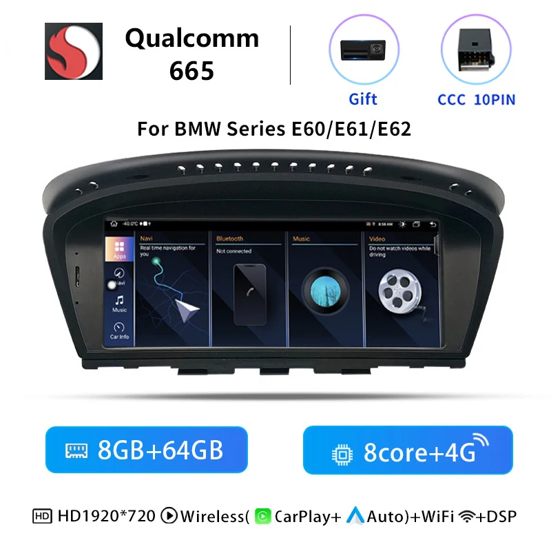 Snapdragon 665 Android 14 autoradio voor BMW 5-serie E60 E61 E62 E63 E90 E91 CIC CCC GPS navigatie multimedia CarPlay 6GB 128GB