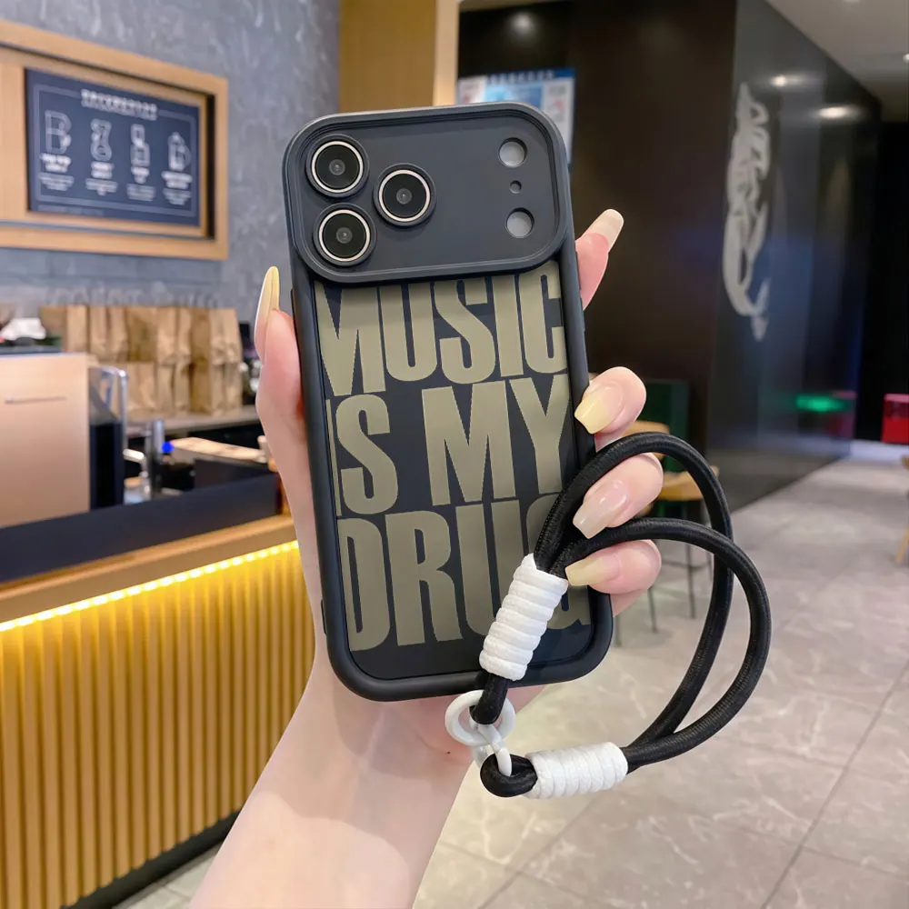 Phone Cases For Samsung Galaxy S26 S25 S24 S23 Note 20 Ultra Plus A55 A26 A56 Shockproof Wrist Lanyard MUSIC IS MY DRUG Cover