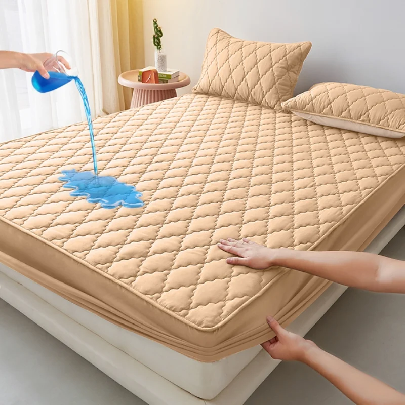 

2025 New Class A Washed Cotton Waterproof Clamped Cotton Bed - Ringer Series Skin Friendly Breathable Solid Color Mattress Cover