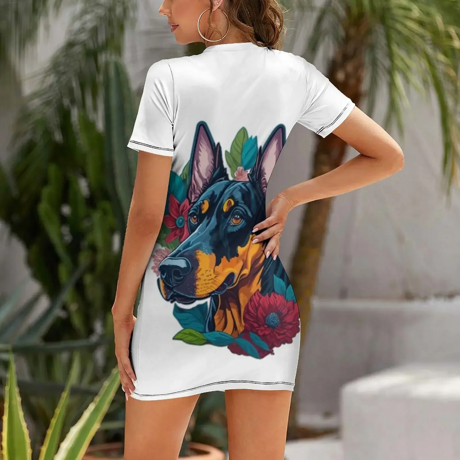Doberman with a Splash of Flowers Short-Sleeved Dress Dress for pregnant women luxury evening dresses 2026 womans clothing Dress