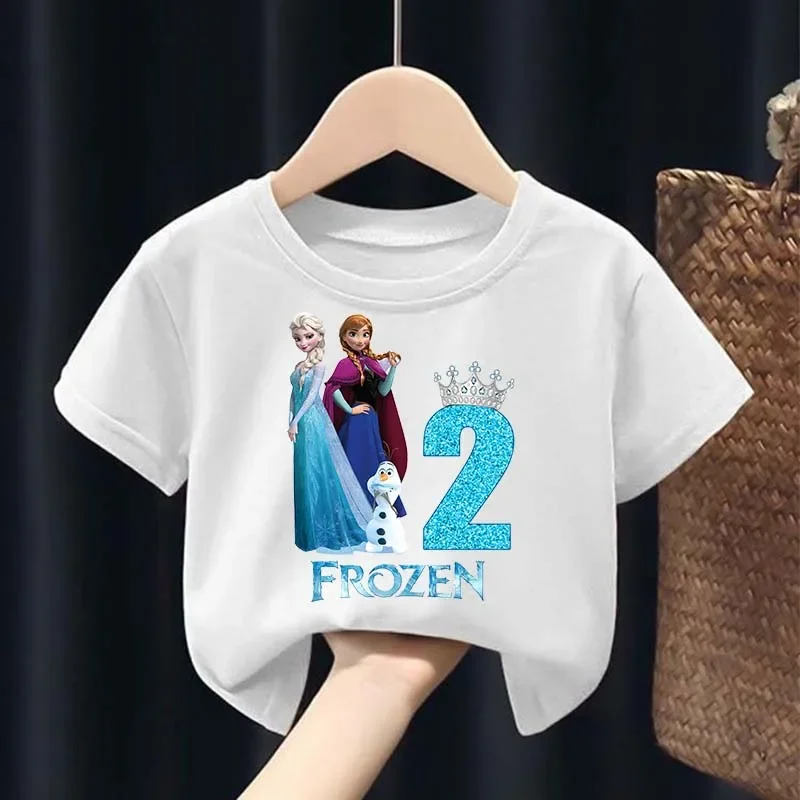 Frozen Kids T-shirt Cute Cartoon Elsa Anna Princess Digital Print Pullover Fashion Girls Casual Clothes Children Birthday Gifts