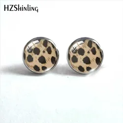 2023 New Animal Skin Leopard Pattern 12mm Round Stud Earrings Glass Cabochon Stud Earrings Handmade Ear Jewelry for Women