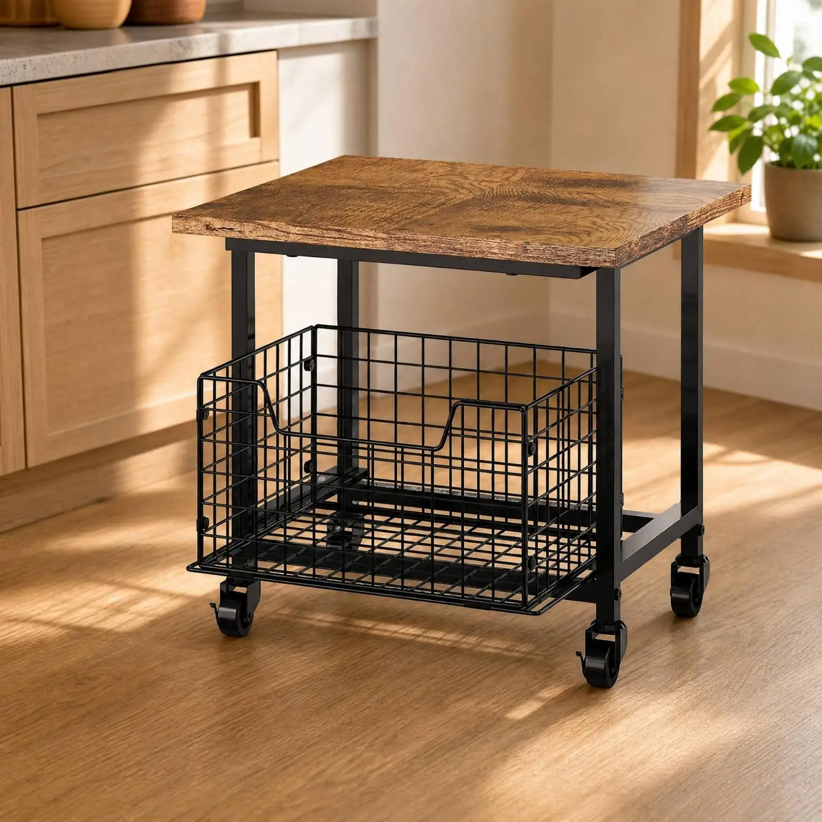 Microwave Cart with Storage Multi-Purpose Microwave Stand with Storage Trolley with Basket 2-Tier Rolling Kitchen Cart Pull-Out