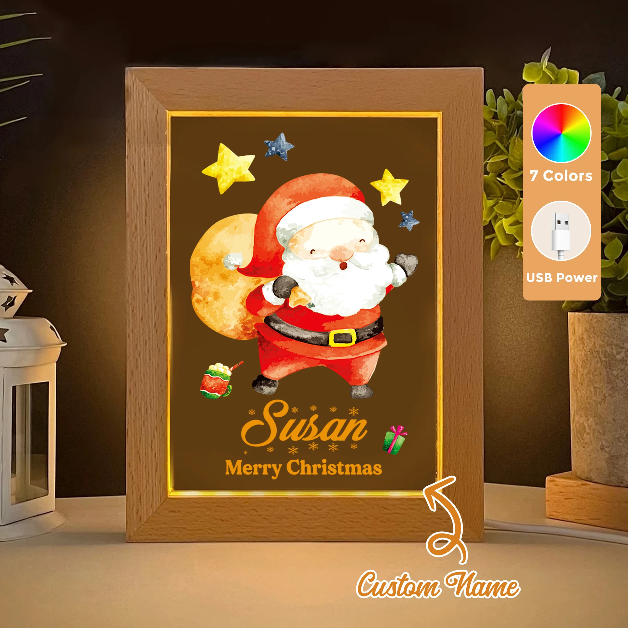 

Custom Name Gift Stars LED Acrylic Night Light Wood Photo Frame 21x17cm Christmas Cartoon Children Bedroom Gifts Home Decor