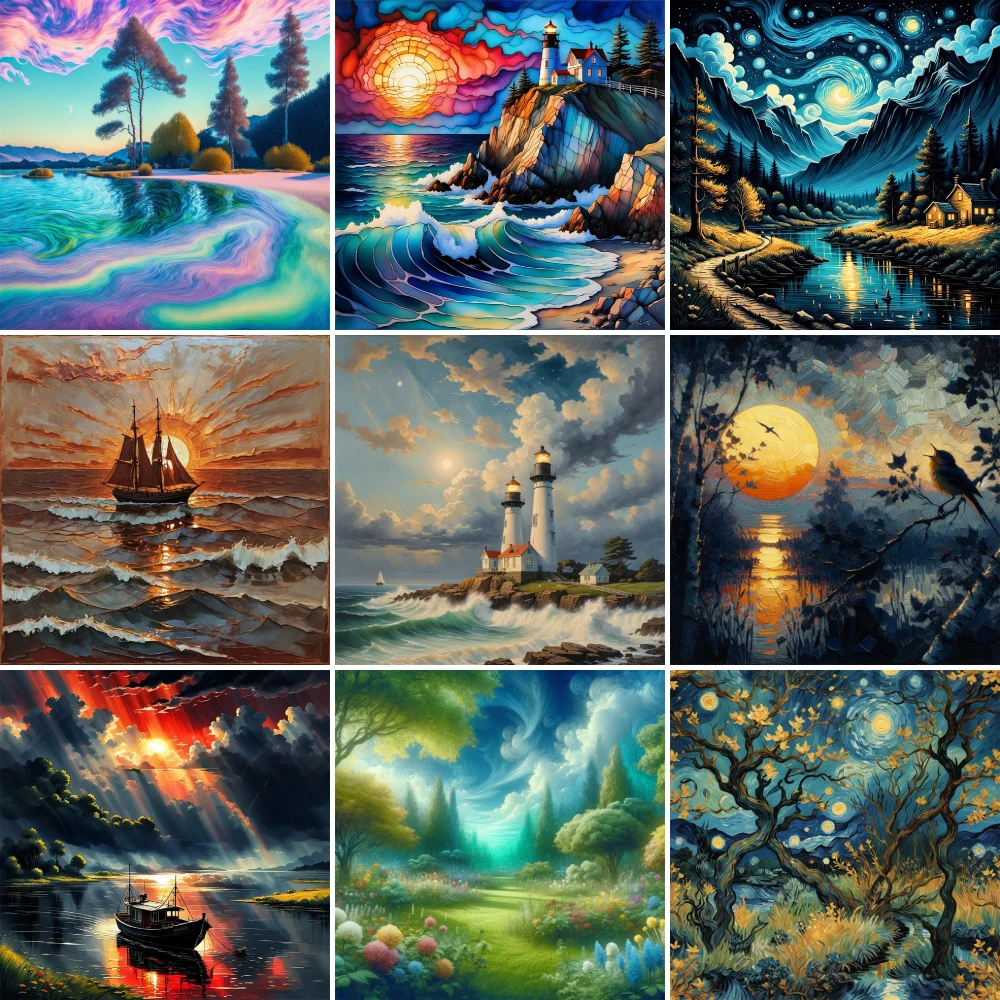 Landscape Fantasy Nature Cross Stitch DIY Embroidery Complete Kit Needlework Handiwork Knitting Sewing For Adults Floss Needle