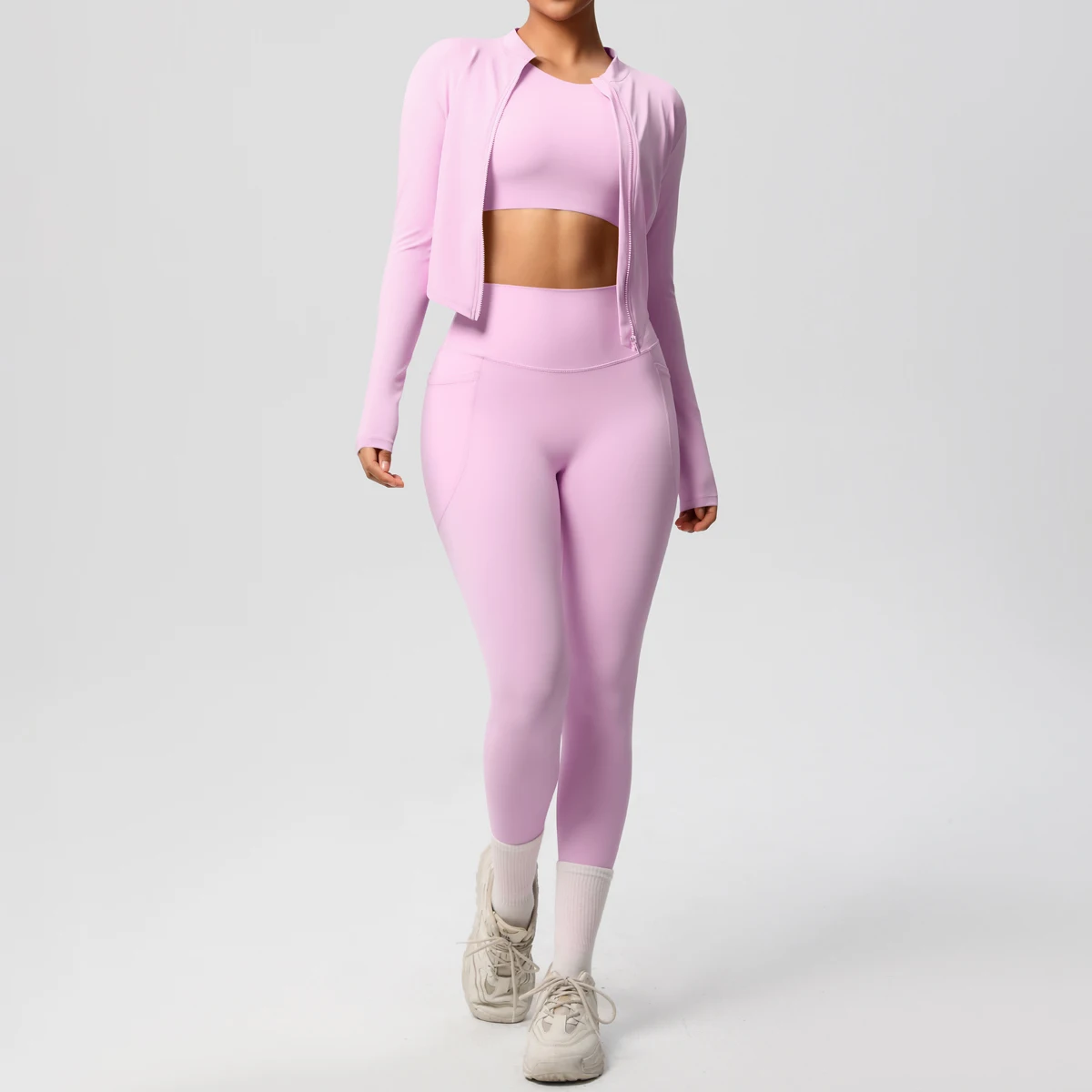 

3-х предметное женское пальто для йоги с длинными рукавами на молнии, комплект брюк для фитнеса, быстросохнущие леггинсы, брюки для йоги с карманами, спортивный комплект