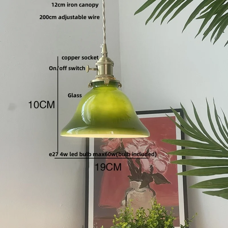 IWHD Vintage Green LED Pendant Lights Balcony Coffee Living Room E27 Knob Switch Kitchen Light Fixture Home Decor Hanging Lamps