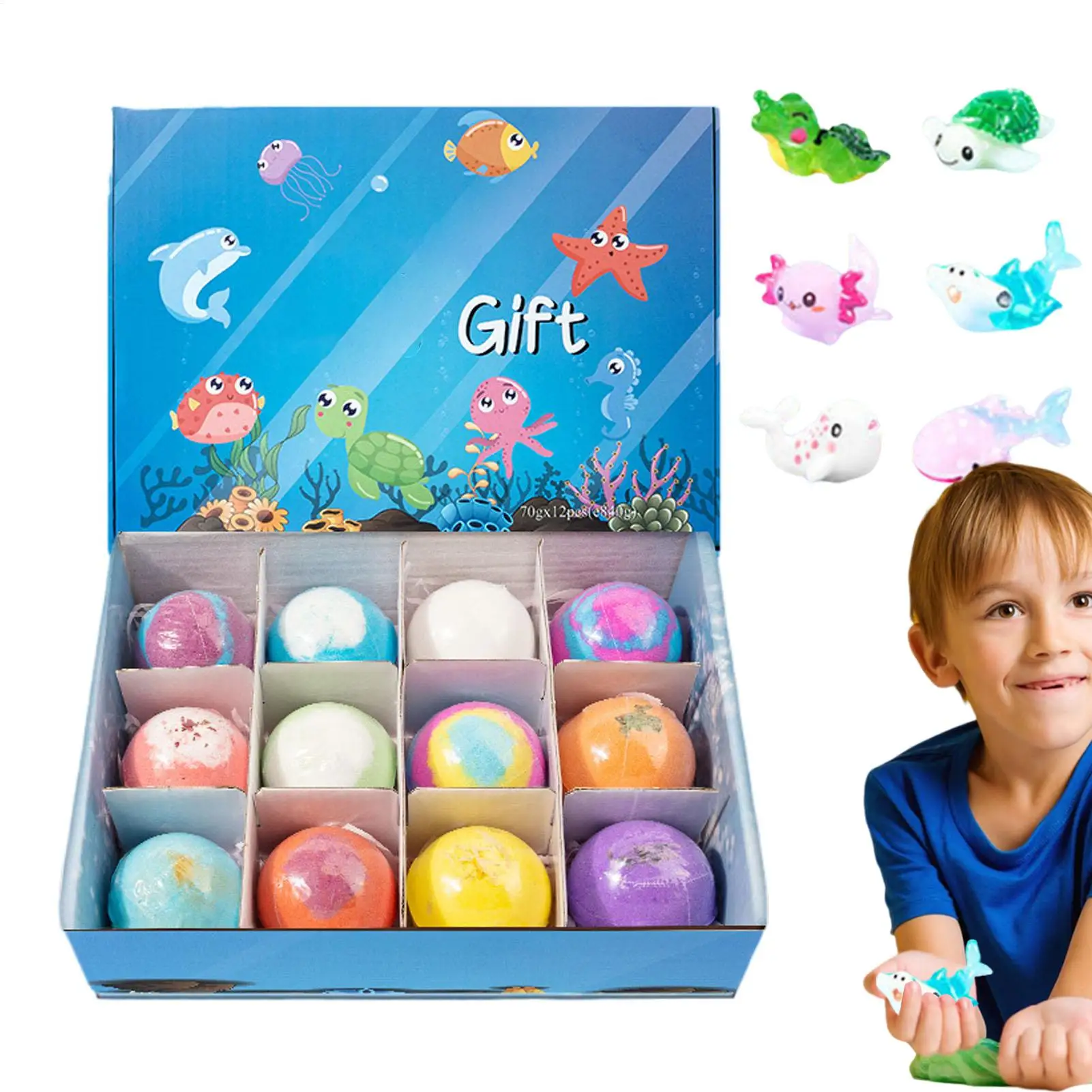 Children Bath Bombs Set Bath Gift With Hiddens Toys Safe Ocean Bubble Bath Perfect For Sensory Play Bathtime Fun