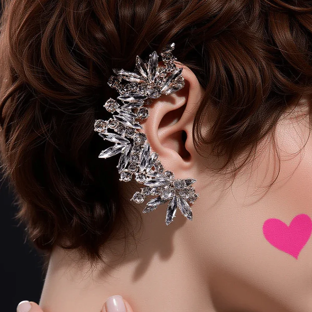 

Aesthetic Geometric Crystal Ear Cuff Earrings Piercing Accessories Elegant Bridal Boho Rhinestone Ear Jewelry Engagement Gift