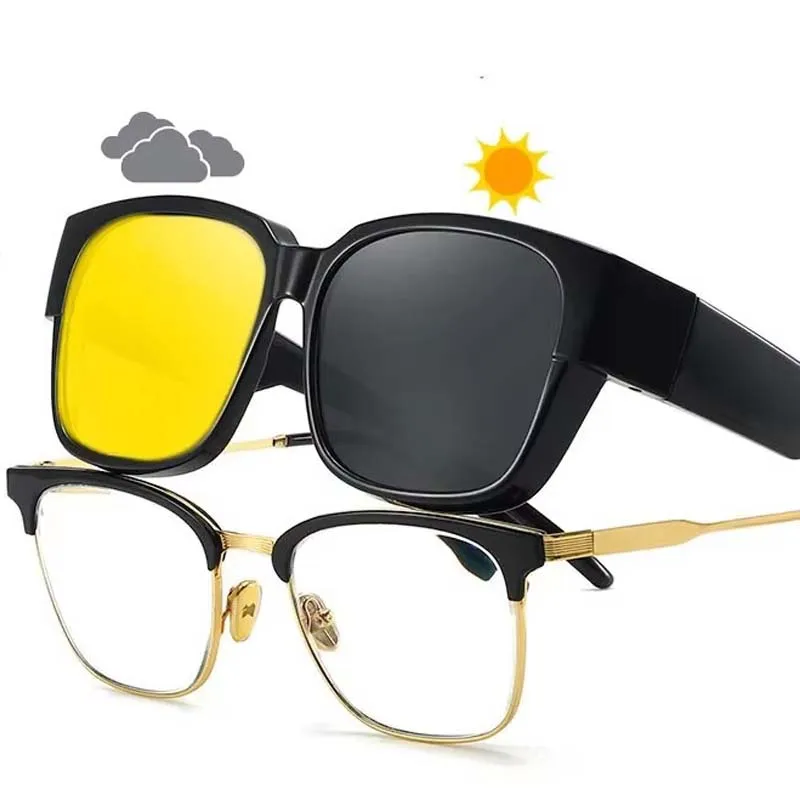 Photochromic Night Vision Glasses Goggles Shaeds for Men Women Night Driving Fit Over Glasses UV Protection Sunglasses