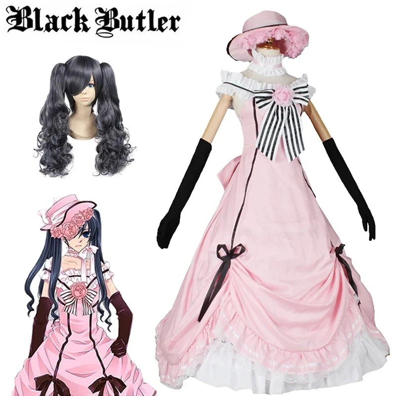 

Black Butler Ciel Phantomhive Pink Robin Uniform Cosplay Costume Unises Dress Halloween Wig Carnival Women Anime Clothes